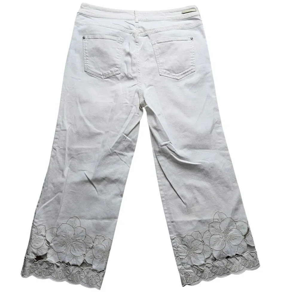 Anthropologie Pilcro Stet Floral Cutout Cropped Jeans Womens 32 White - Picture 8 of 11